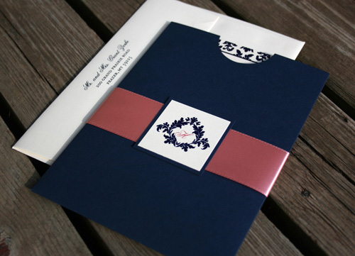 Navy Pink Wedding Invites