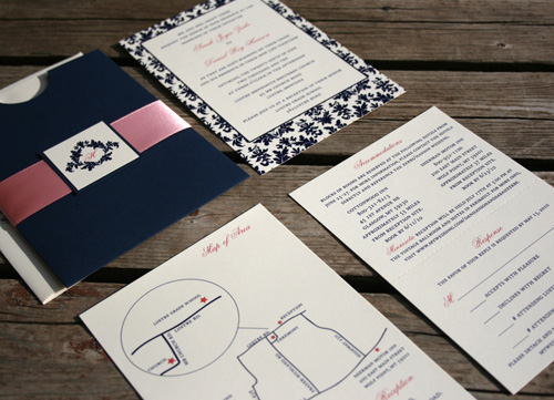 Navy Pink Wedding Invites