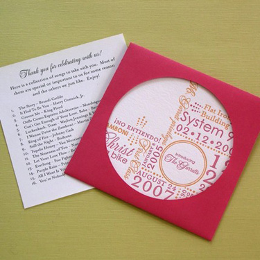 Bee Hive cards above middle and the cute and clever CD wedding favors