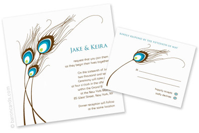 Wedding Invitations  Rsvp Cards on Paper   Baron Cards Peacock Quills Wedding Invitations   Paper Crave