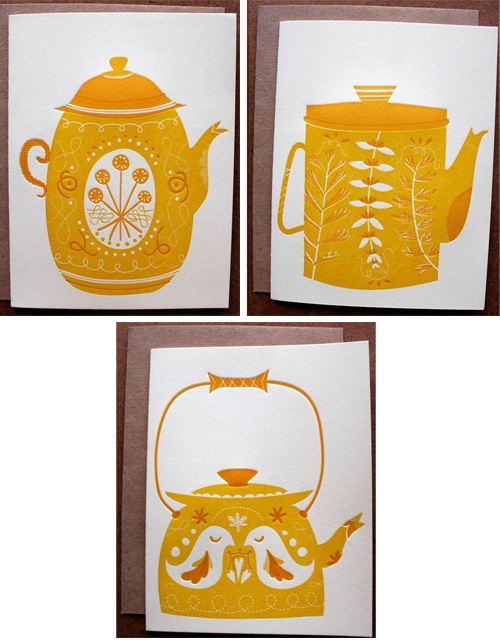 Letterpress Teapot Cards by Erin Wallace