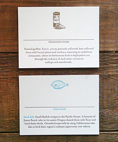 Letterpress Food Snob Place Cards