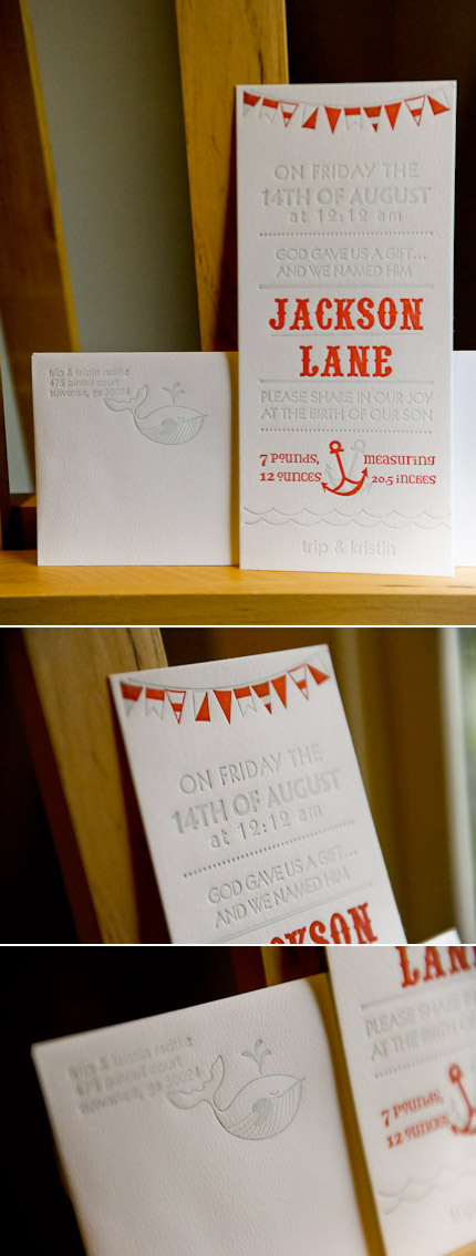 Nautical Letterpress Baby Announcement