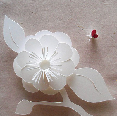 Molly Jey Paper Sculpture Camelia and Ladybug