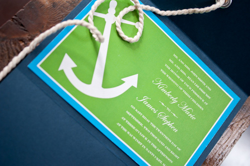 fun green and navy nautical wedding invitations by Meant to be Sent