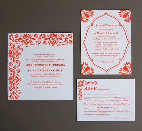 Mexican Tile Letterpress Wedding Invitations