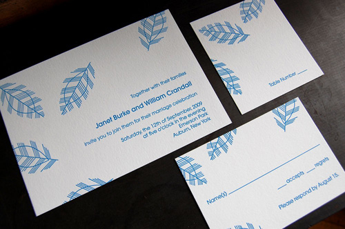 Feather Letterpress Wedding Invitations