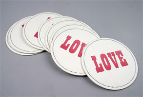 Sesame Letterpress Love Coasters at Buy Olympia
