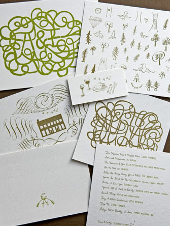 I love the personality in these custom wedding invitations from Bird and 