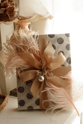 Polka Dot and Feather Gift Wrap